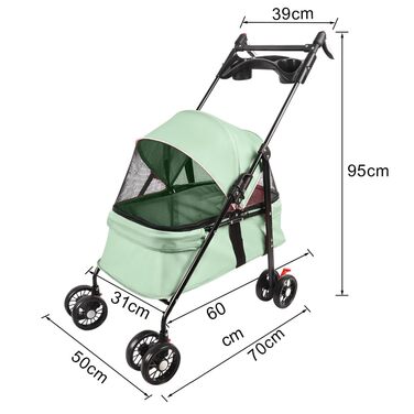 Дитяча коляска для собак та котів, складна, до 20 кг, зелена, з гальмами, великим кошиком та 3 вікнами