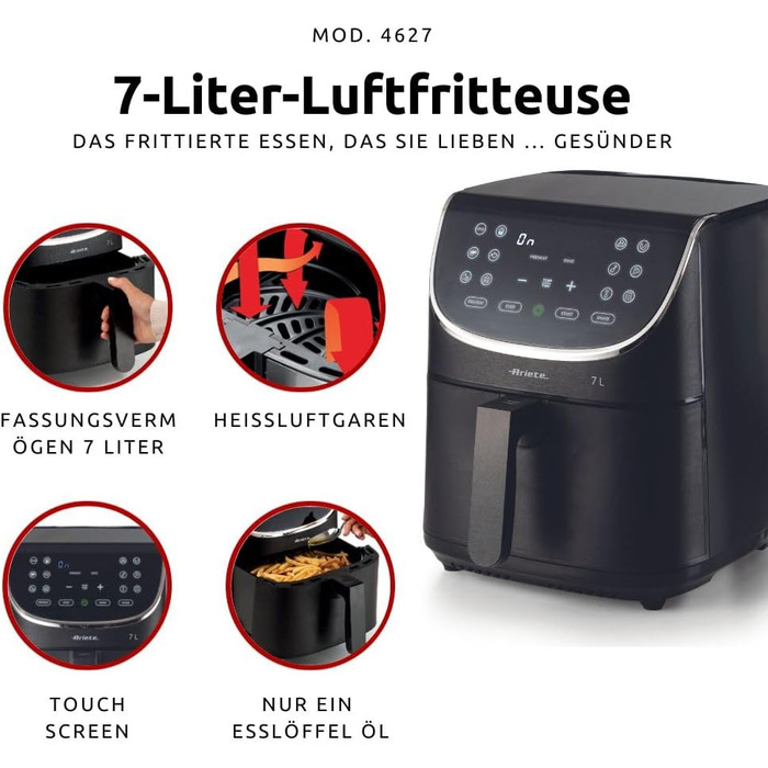 Фритюрниця аерофрі Ariete 4633 4L, 1400 Вт, 9 програм, чорна