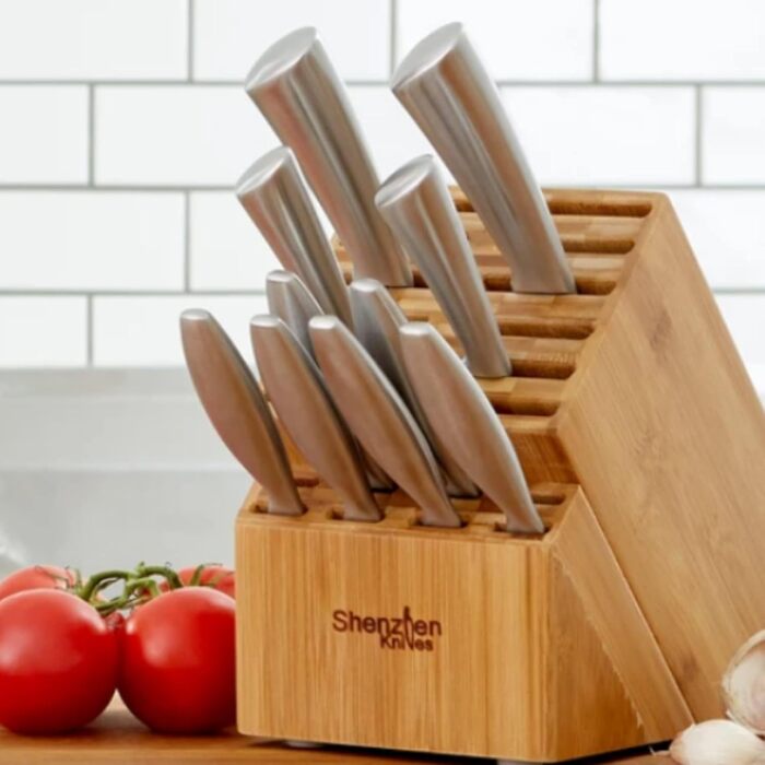 Універсальний бамбуковий блок для ножів Shenzhen Knives XL на 20 широких слотів – органайзер для зберігання кухонних ножів без ножів
