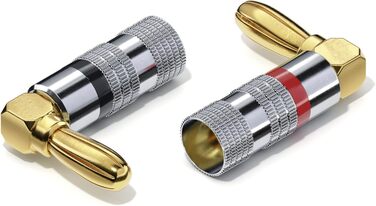 Бананові конектори Sonero® для акустичних кабелів до 6 мм², 4 шт. з кольоровим кодуванням (12x червоний, 12x чорний), 24K позолота (набір 4 шт., кут 90°, Single)