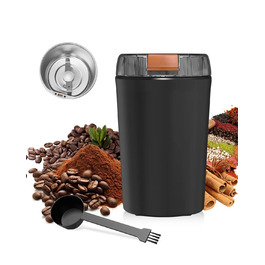 Електрична кавомолка 80г, потужний 350W двигун для кави та спецій, з регулюванням помелу, портативна, з щіткою для чищення, нержавіюча сталь, чорний