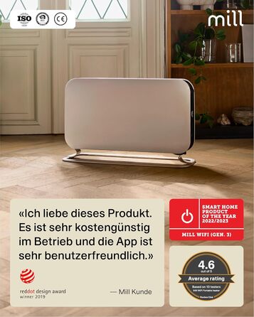 Електричний конвекторний обігрівач Mill 1200W, 14-18 м², Wi-Fi, енергозберігаючий, білий