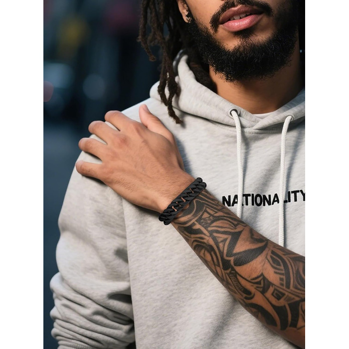 Чоловічий браслет Richsteel з нержавіючої сталі, срібно-золотий/чорний, 17 мм, 19 см, кубинський ланцюг, подарункова коробка