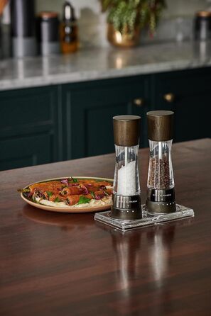 Набір для солі та перцю Cole & Mason Derwent Roségold - ручний млин з регульованою керамічною жорна, дерево/акрил, 190 мм, Precision+, подарунковий набір