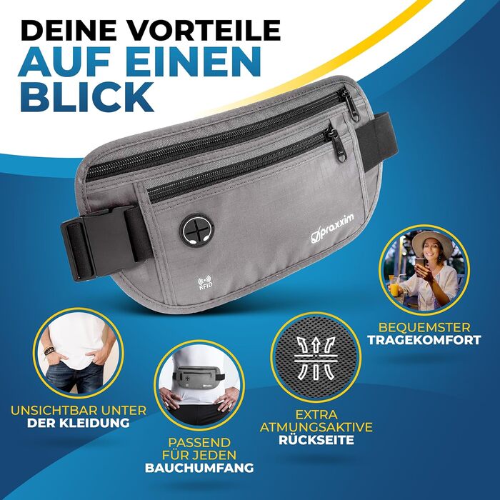 Чоловіча/жіноча поясна/поясна сумка для подорожей з захистом від злодіїв та RFID-захистом (сіра)