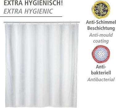 Штора для душу WENKO Anti-Schimmel (антигрибкова), текстильна, 180x200 см, біла - з кільцями для кріплення