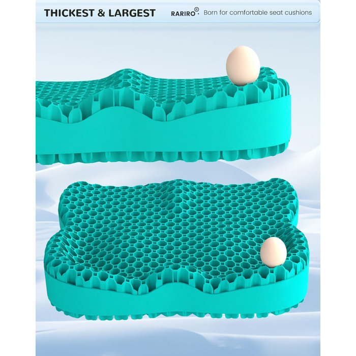 Гелеве сидіння для офісного крісла: ергономічна подушка з подвійною структурою та стільниковою поверхнею (зелена, 43x37x7 см). Для тривалого сидіння, автомобіля, каяка, інвалідного візка. Подушка для куприка та ішіасу.