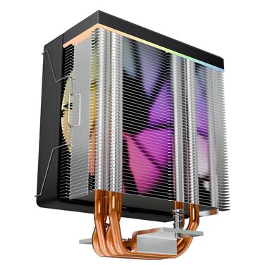 Кулер для CPU Jungle Leopard KF420E з дисплеєм температури, 4 heat pipes, 1800RPM ARGB PWM вентилятор, для LGA 115X/1200/1700/1366/2011/1851, AM4/AM5 (Чорний)