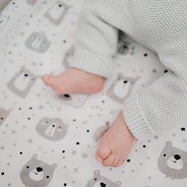 Комплект постільної білизни для немовлят FlyIdeas 100x135 см, 100% бавовна, з ковдрою та наволочкою, для ліжечка, колиски, Made in EU, ведмедики