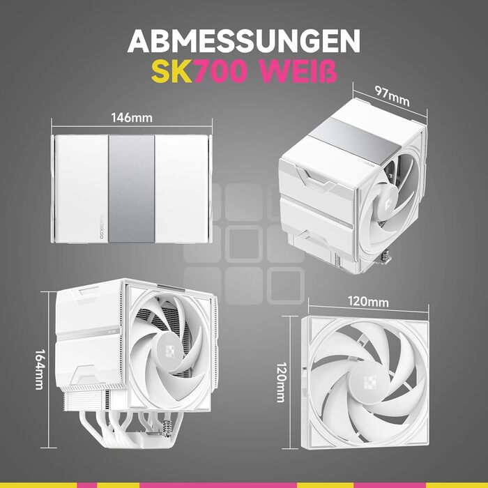 Система охолодження CPU Sudokoo SK700 White для AM5 з 120 мм вентилятором та 7 heatpipes - білий кулер для процесора з повним доступом до RAM, 5 років гарантії