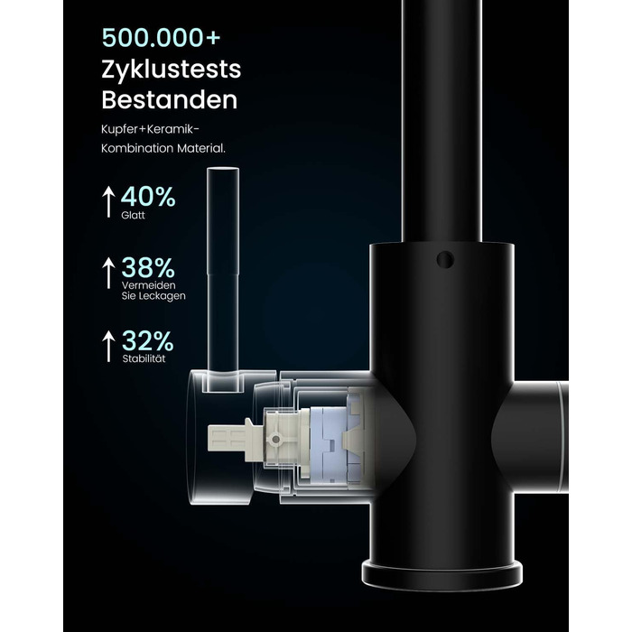Кран кухонний APPASO 3-в-1 чорного кольору, з трьома виходами, для фільтрації води, поворотний на 360°, з двома важелями, з нержавіючої сталі