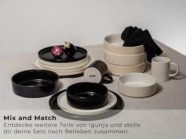 Igunja Stoneware Dinnerware Set - 12 Piece Set for 4 People | Reactive Glaze | Matte Black Dinner Set (Handmade, Premium Quality)