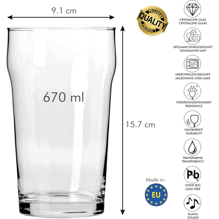 Набір пивних келихів Biergläser 590 мл (6 шт) - Кришталеві келихи для пива, пшеничного пива, подарунок чоловікові - можна мити в посудомийній машині