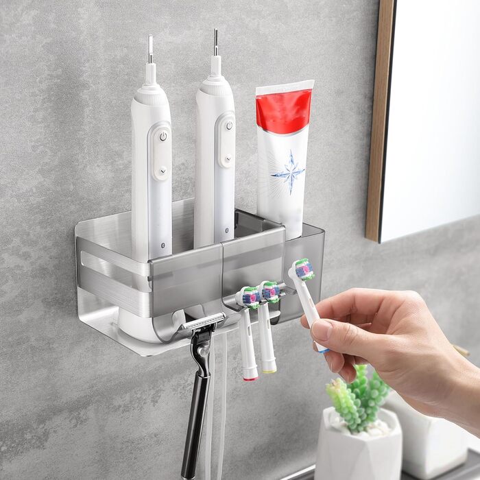 Тримач для електричної зубної щітки зі знімними насадками, нержавіюча сталь, настінний, без свердління