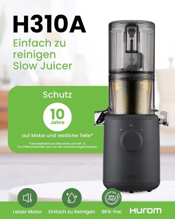 Hurom Slow Juicer | Vegetable and Fruit Juicer | H310 | Easy to Clean & Quiet Motor Electric Juicer with Mesh Filter | 150 Watts | BPA Free | Sleek Design | 220ml, Lavender
