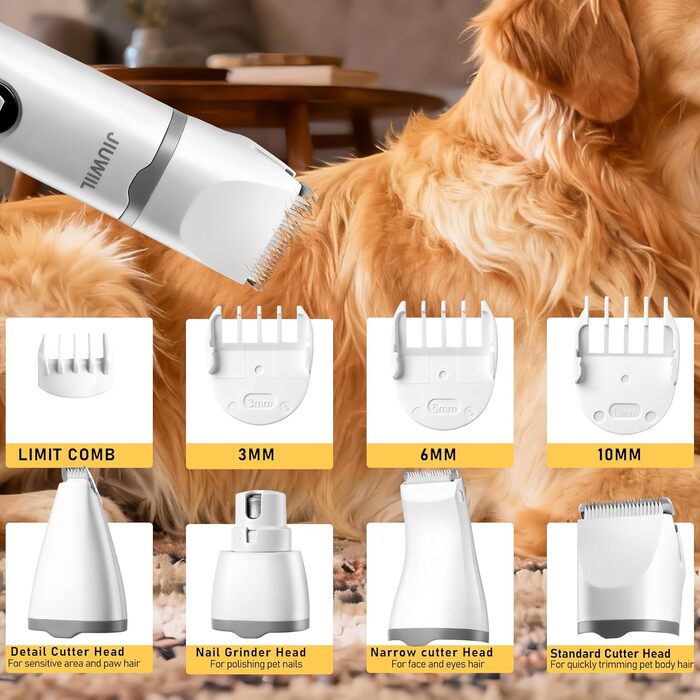 Набір для грумінгу собак JIUWIIL 4-в-1: машинка для стрижки, тример, бритва та аксесуари для догляду за шерстю собак та котів
