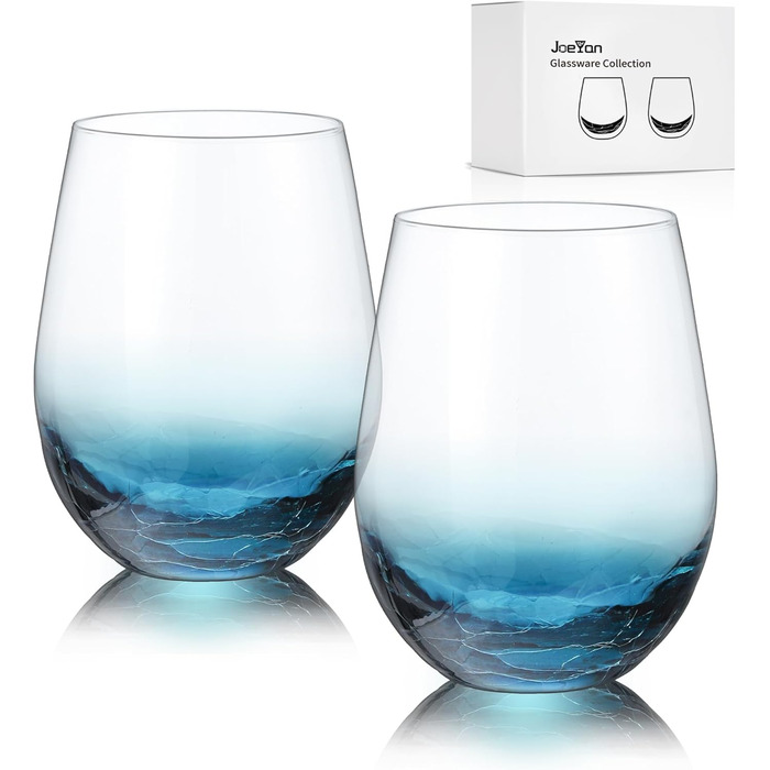 Елегантні кришталеві келихи Joeyan з ефектом синього льоду, набір 2 шт, 630 мл. Великі сині келихи з ефектом тріщин для червоного вина зі ніжкою, виготовлені вручну, кольорові, естетичні келихи для білого вина, подарунок для поціновувачів вина.