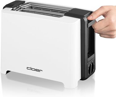 Тостер Cloer 3531 для 2 тостів XXL, 750-900 Вт, з функцією перевірки тосту, підставкою для булочок, режимом розморожування, додатковим підйомом, білий