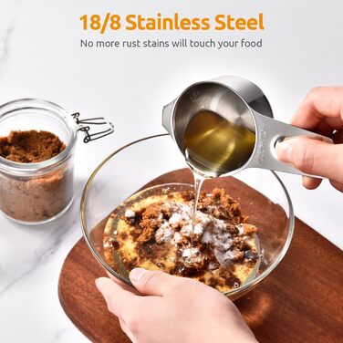 U-Taste Measuring Cups and Spoons, 12-Piece Set: 18/8 Stainless Steel Kitchen Metal Measuring Tools, Durable, Stackable Portion Cups and Spoons for Baking, Cooking Food Ingredients