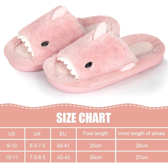 Тапочки жіночі OFFCUP Fuzzy, з відкритим носком, у вигляді акули, антиковзкі, м'які, зручні, з піною Memory, з хутром, для дому та вулиці (42/43 Рожеві)