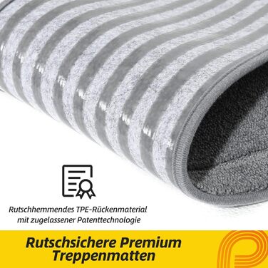 Килимок для сходів JSEI, антиковзкий, набір з 4 шт., 20.3 x 76.2 см, 100% поліестер, TPE-підкладка, сірий