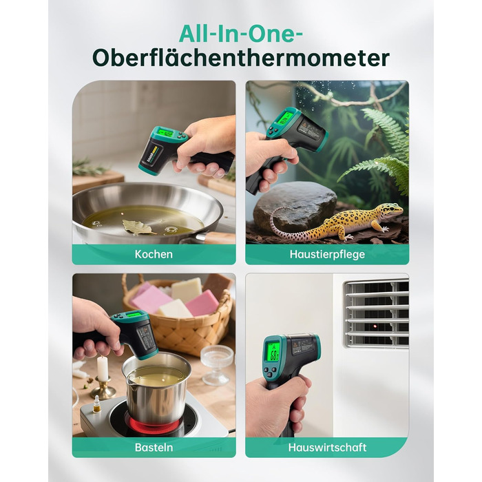 Інфрачервоний термометр ERICKHILL -50℃~800℃: безконтактний лазерний термометр з LCD-дисплеєм, регульований коефіцієнт випромінювання. Підходить для приготування їжі, грилю, заморожування, промисловості