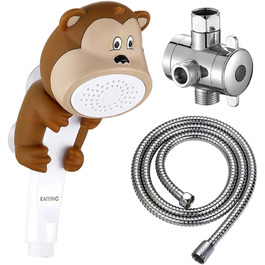 KAIYING Kids Showerheads, Cartoon Water Flow Sprinkler Shower, Shower Head Attachment for Toddlers, Baby Handheld Shower Head Bathroom Accessories, Kids Shower Head Attachment (J: Showerhead (Frog) + Hose + Diverter Valve) (Monkey Showerhead Set)