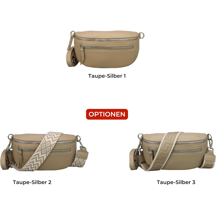 Жіноча сумка Brise Art Bauchtasche Lucia з натуральної шкіри: стильна поясна/кросбоді сумка з трьома відділеннями, зроблена в Італії (Чорний/Taupe)