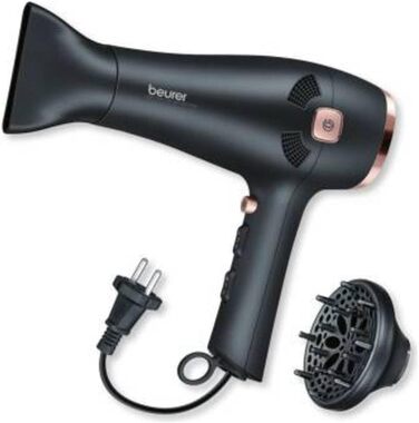 Фен Beurer HC 55 з іонізацією, підйомом кабелю, професійною насадкою та дифузором для об'єму, чорний