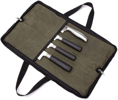 QEES 4-Compartment Knife Storage Case, Knife Pouches for Small Kitchen Knives, Chef's Knife Bag, Kitchen Tool Bag for Kitchen Knife Set (Army Green)