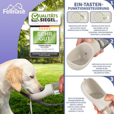 Водяна пляшка для собак Fellnase з підставкою та дозатором корму - 550 мл, для собак та котів, з клапаном зворотного потоку води, не протікає (Сірий велюр)
