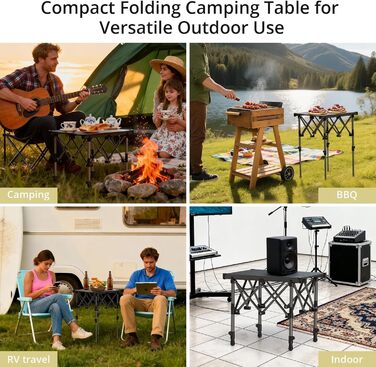 Складний кемпінговий стіл Anbte алюмінієвий 67x58 см, регульована висота (44/70 см), вантажопідйомність до 150 кг, з сумкою для зберігання - для пікніка, саду, балкону