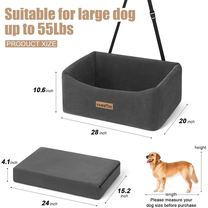 Автокрісло для собак середніх порід до 15 кг з ременем безпеки, знімне та миється (сірий)