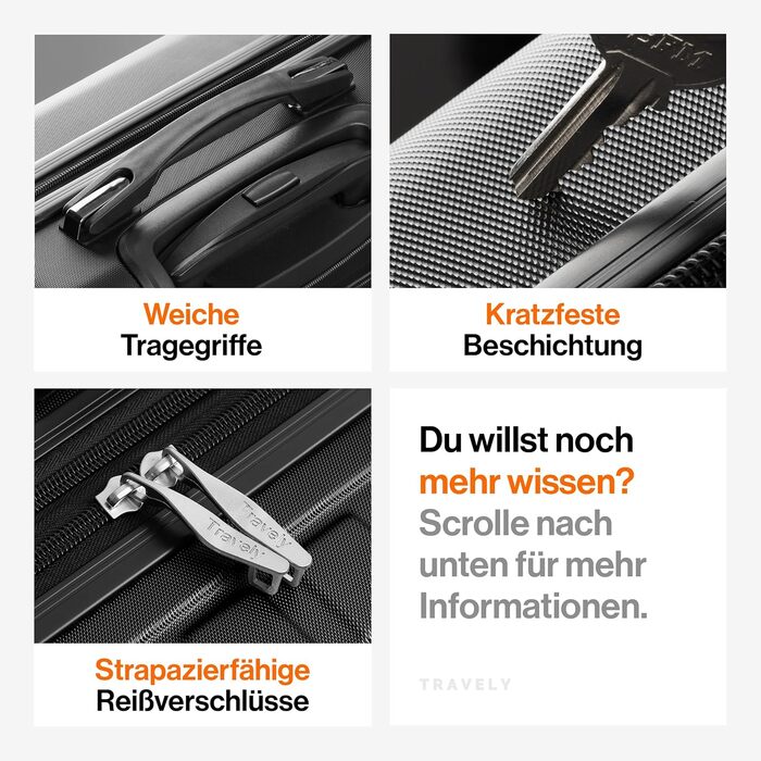 Чемодан Travely з полікарбонату, 77 см, XL, 100 л - міцний валіза з TSA замком та відділом для ноутбука (55x40x23 см), колір: чорний