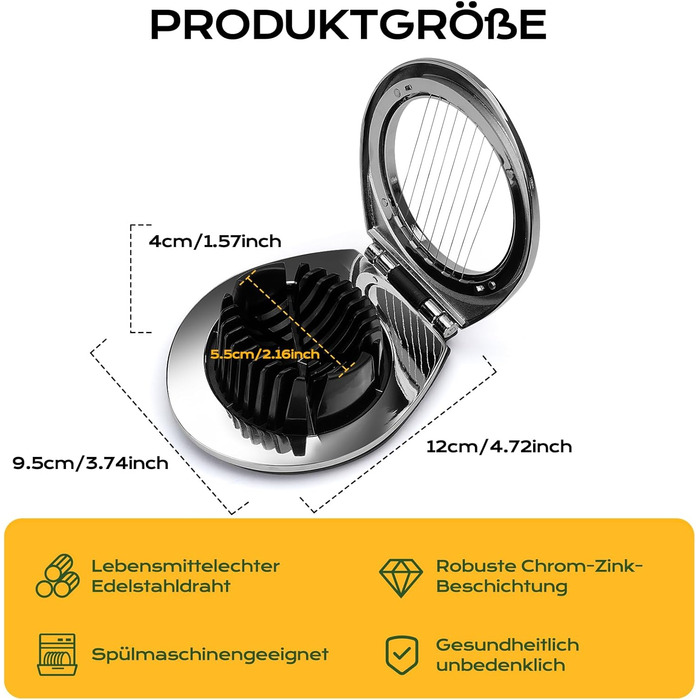 Ніж для яєць BIBURY з нержавіючої сталі 2-в-1, професійний слайсер для яєць, грибів, м'яких фруктів (безпечний для миття у посудомийній машині)