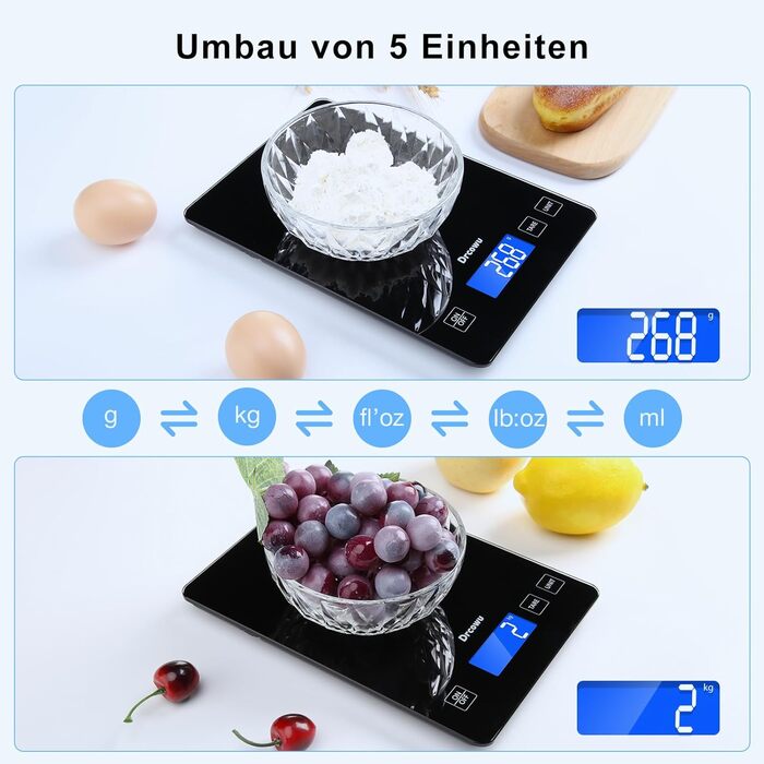 Кухонні ваги Dr. Oetker 15 кг, цифрові, водонепроникні, з LCD-дисплеєм, таро-функція, сенсорні кнопки, велика панель з нержавіючої сталі (чорний)