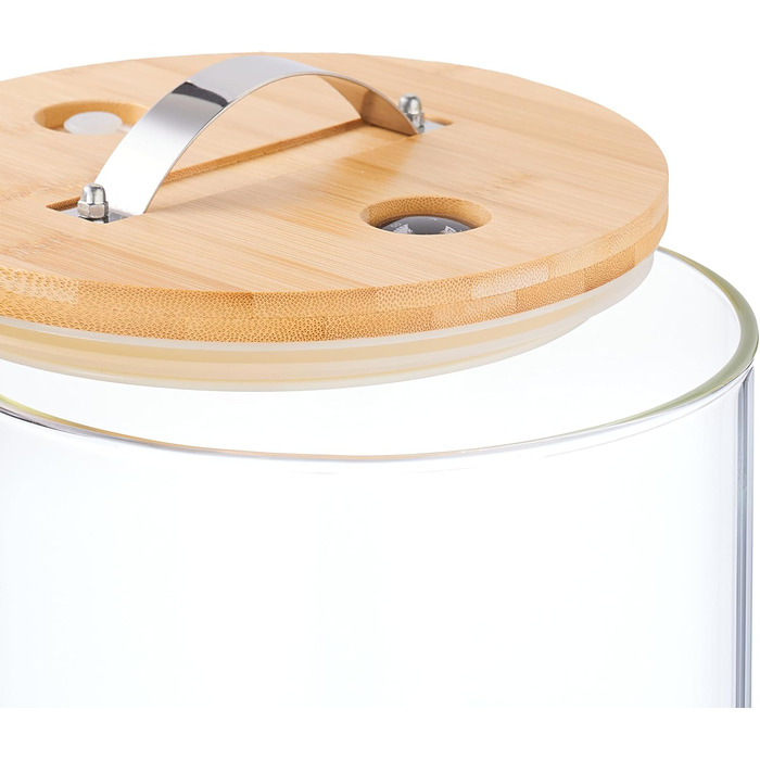 Диспенсер для напоїв Relaxdays, 5 літрів, холодні та гарячі напої, бамбуковий підставник, термометр, посудина для пуншу, прозорий/натуральний