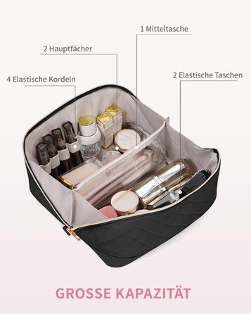 Чорна косметичка для подорожей Wandering Nature з відділенням для пензлів, велика, водонепроникна, з перегородкою та ручкою (патендована)