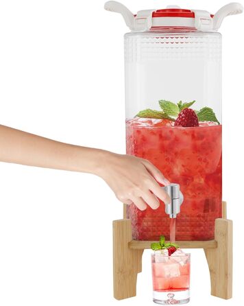 Скляний диспенсер для напоїв Klar Glas, 10 кг, з краном із нержавіючої сталі, дерев'яною підставкою, вентилем, для лимонаду, соку, води, банкети, вечірки