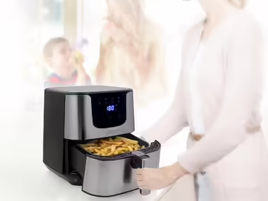 Princess Hot Air Fryer XXL with 5.5 Liter – 62.2% less energy consumption – Digital Airfryer Deluxe – 8 programs – Stainless steel – Oil-free – Aerofryer 182060, Silver STANDARD DESIGN 5.5L