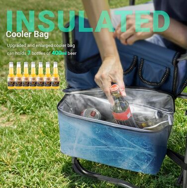 Кемпінговий стілець OVERMONT складний з бічним столиком та охолоджувальною сумкою, до 180 кг, синій