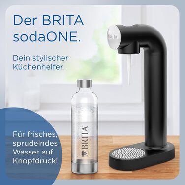 Газова вода BRITA sodaONE (чорний) з CO₂ балончиком та пляшкою PET без BPA | Зробить воду пружною (до 60л на балончик) – газова вода для дому