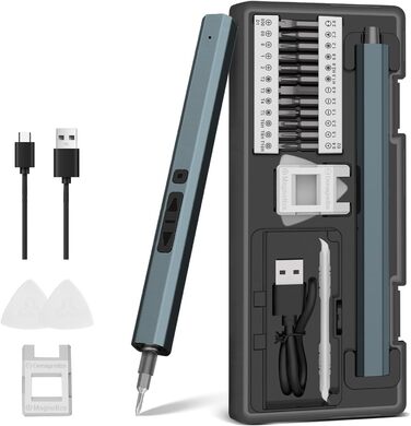 Dinow 30 в 1 Електричний набір викруток, акумуляторний, з LED-підсвічуванням, 2 швидкості, регулювання крутного моменту. Підходить для ремонту ноутбуків, окулярів, годинників, DIY-робіт