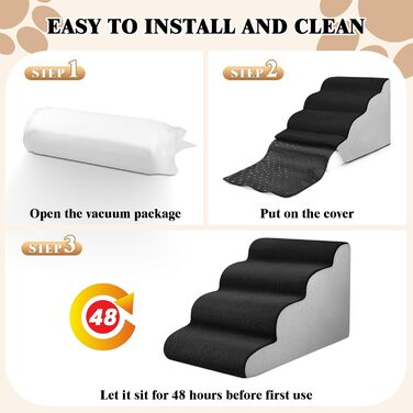 Сходинки для тварин JUOIFIP на 4 сходинки, для маленьких собак, з щільним губчатим матеріалом, неслизькі чорно-сірі сходинки для собак та котів