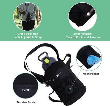 GiNT Ізольована пляшка для води з нержавіючої сталі для собак та людей, багаторазова поїлка-дозатор знімними мисками та сумкою, не протікає, для прогулянок, походів, кемпінгу, авто (темно-сірий)