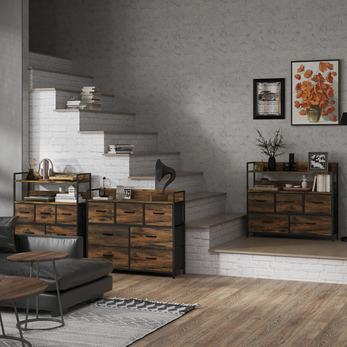 HOMCOM 7-Drawer Fabric Storage Chest of Drawers, Anti-Tip, Storage Cabinets, Sideboard, MDF, Brown