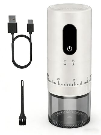 Портативна кавомолка з акумулятором 2000mAh, керамічний жорно, швидка малівка, для подорожей та кемпінгу, білий колір