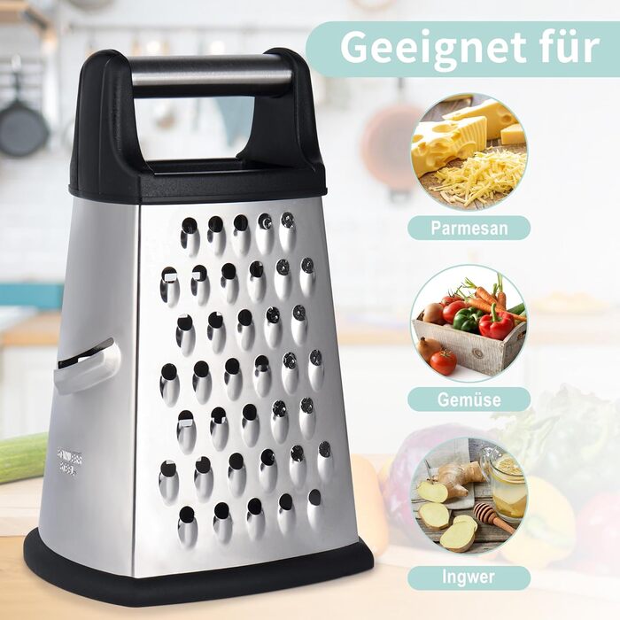 Трока для сиру та овочів з нержавіючої сталі, 4 сторони, чорна