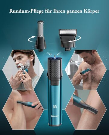 Триммер для тіла Kensen 2-в-1 для чоловіків: для особистої гігієни, тіла, обличчя. З насадкою, для сухого та вологого гоління, USB-C, зелений