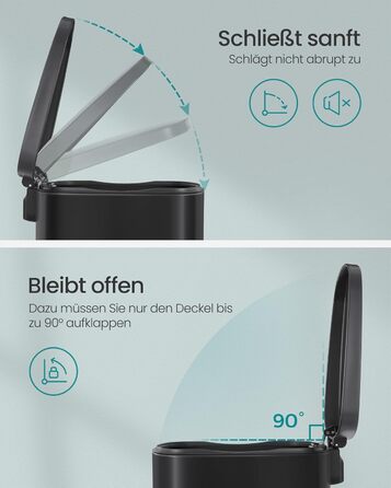 Відро для сміття SONGMICS 50 л з педальним механізмом, сталеве, з м'яким закриттям, чорне